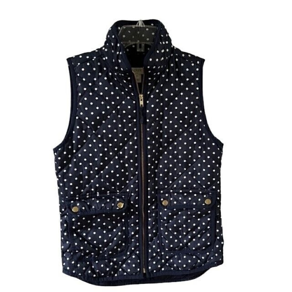 J. Crew Navy White Polka Dot Puffer Vest Size XXS
